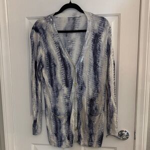 Women's Navy , Silver and White Button-Front Cardigan Sweater